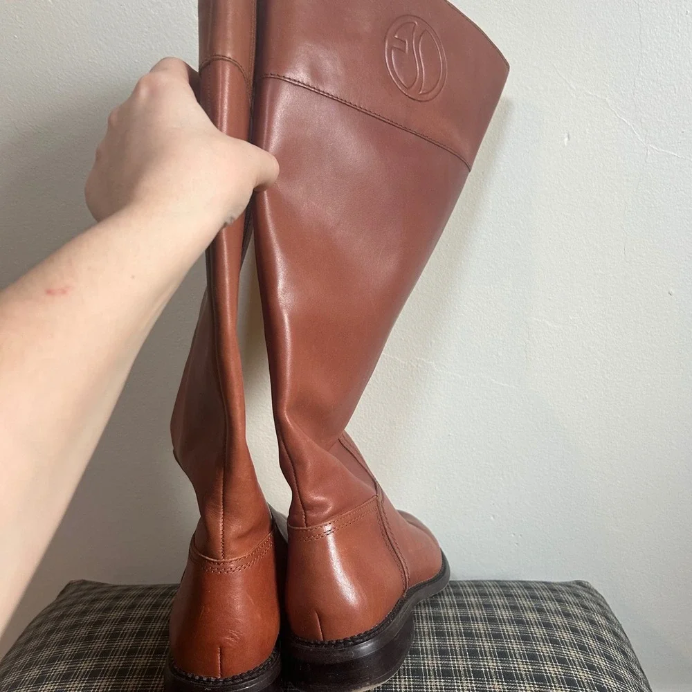 Franco Sarto Tall Riding Boots Womens 7.5 Cognac Leather Wide Calf Equestrian - Picture 3 of 5